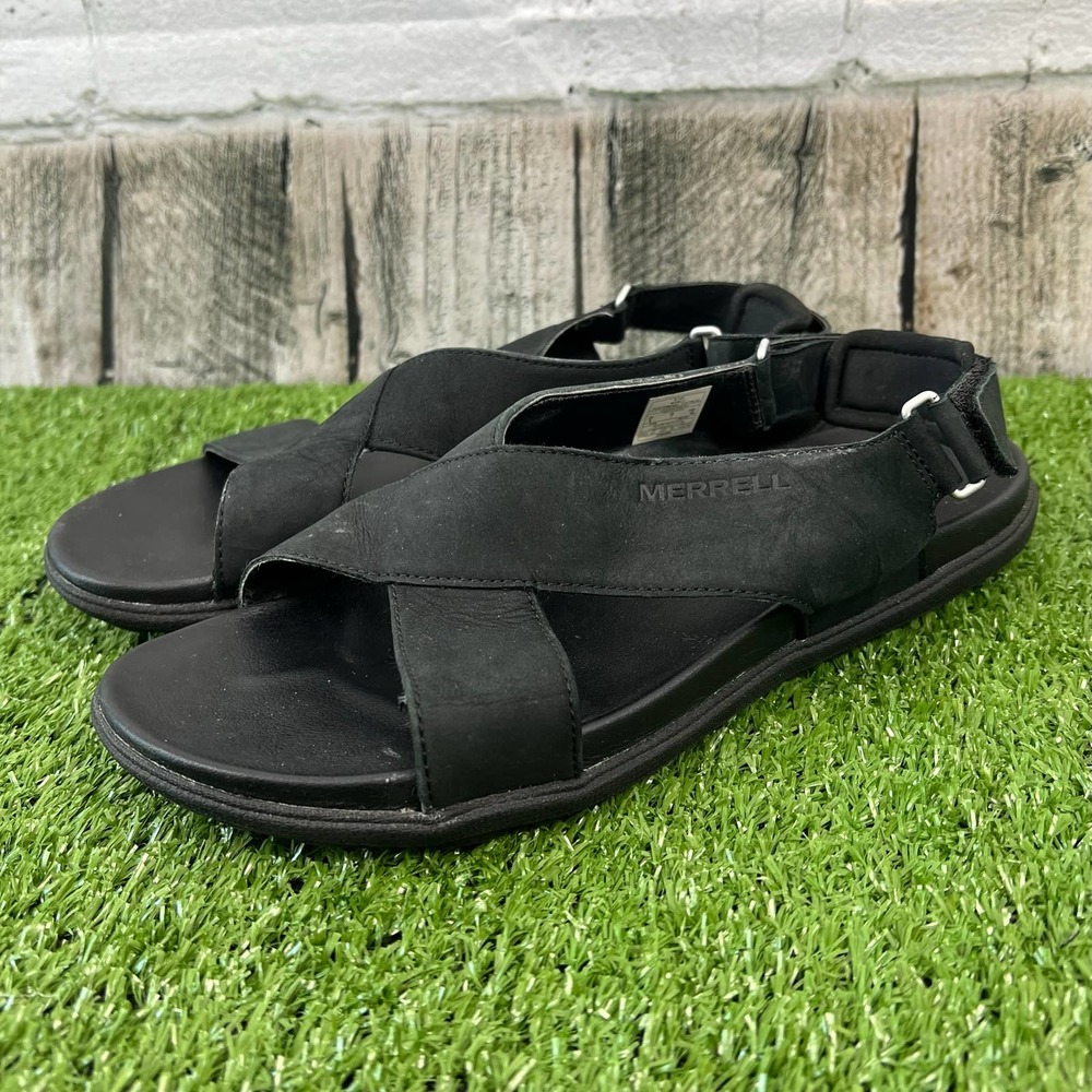 Merrell Black Crisscross Leather Slingback Sandals